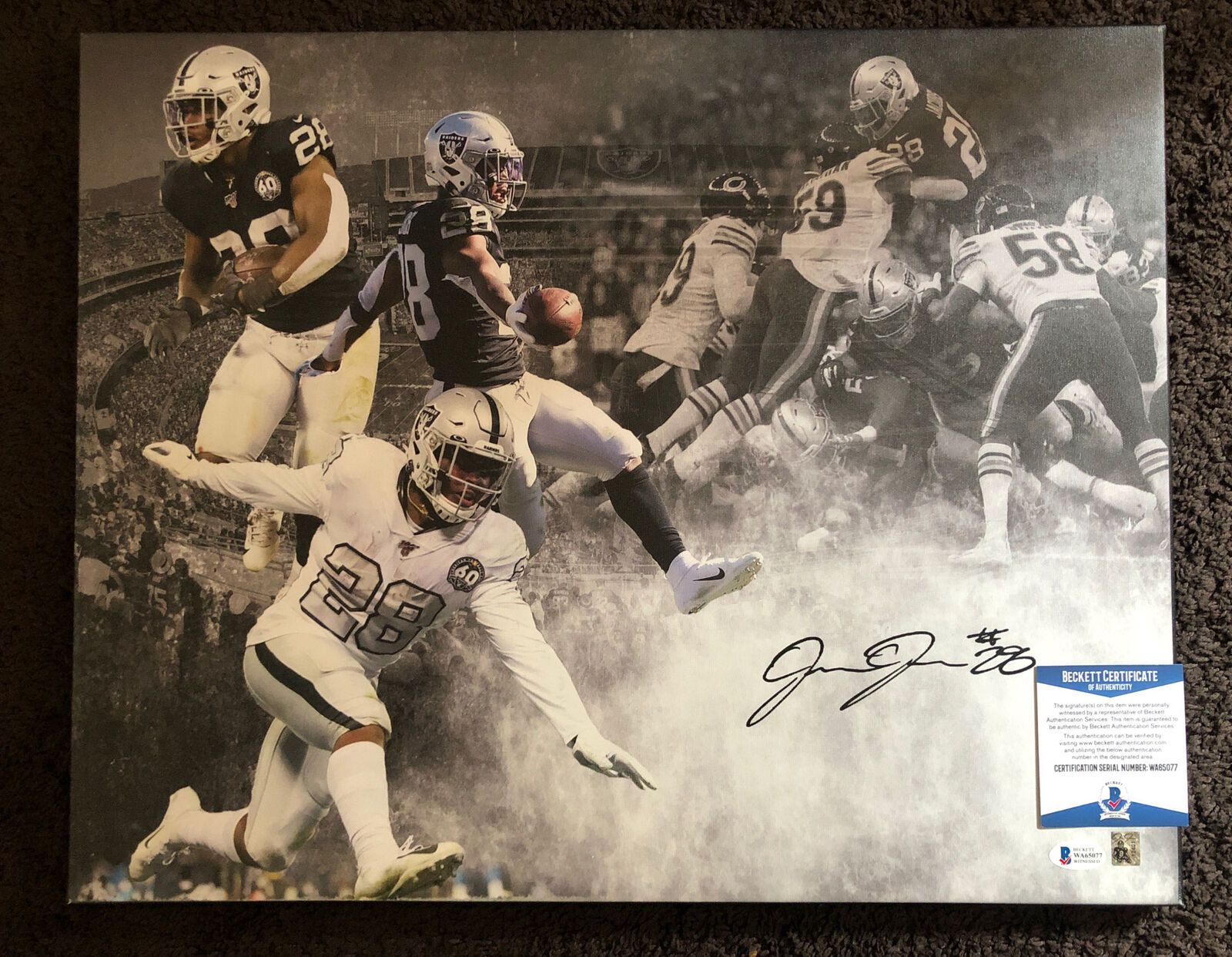 Josh Jacobs Signed Autographed Signed 16x20 Canvas Las Vegas Raiders BECKETT 5