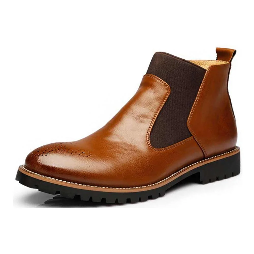 Men Chelsea Boots Slip-on Waterproof Ankle Boots Men Brogue Fashion ...