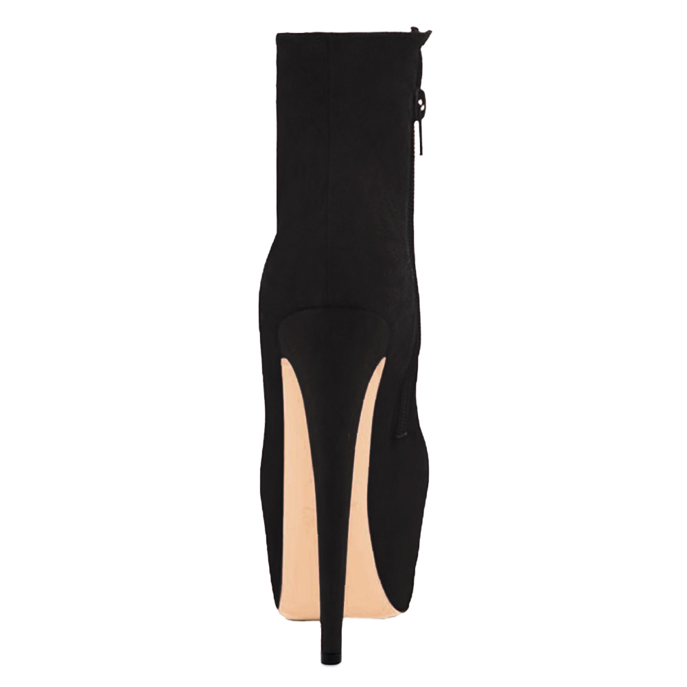 6.1" Women's Platform Ankle Boots Zipper High Heels Sued Shoes Short Booties-MERUMOTE