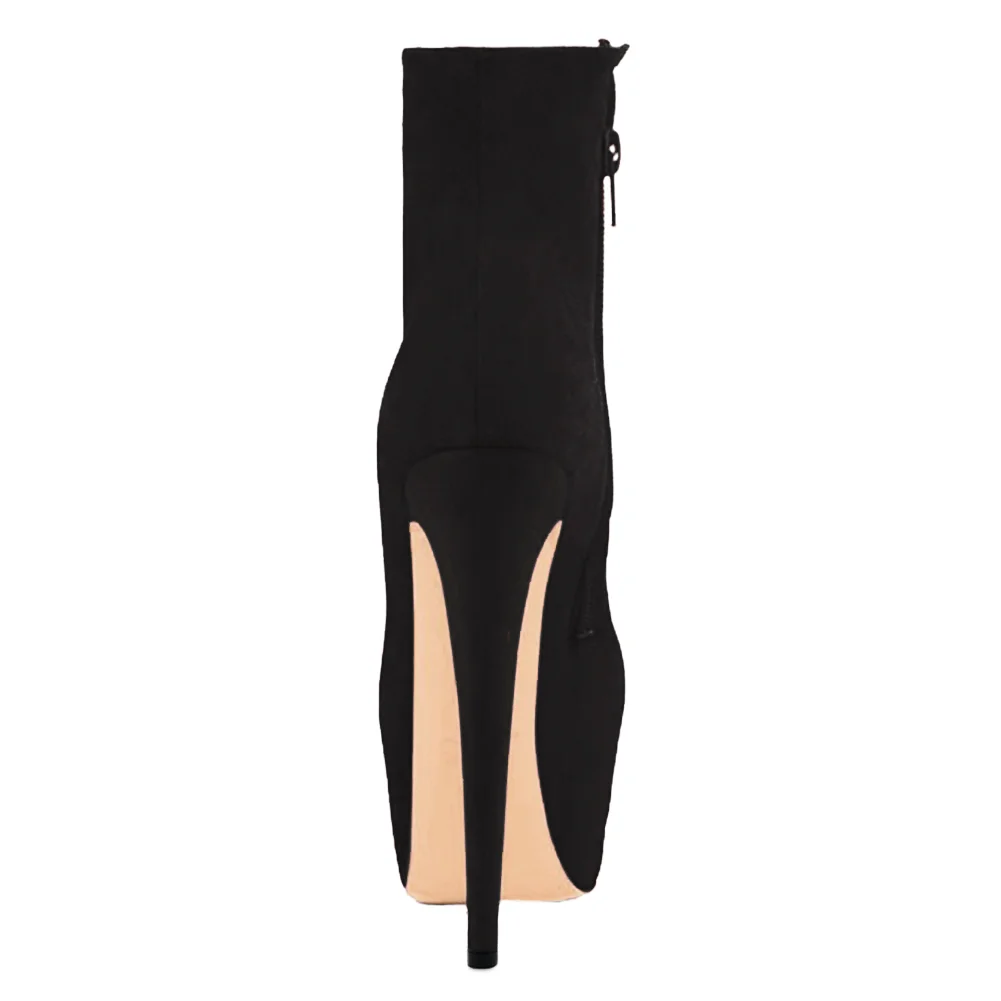 6.1" Women's Platform Ankle Boots Zipper High Heels Sued Shoes Short Booties-MERUMOTE