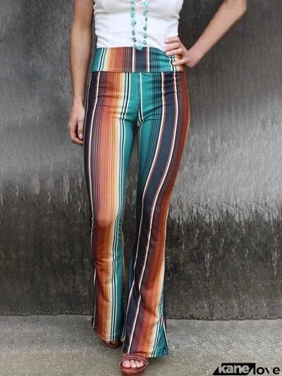 High Waist Striped Bootcut Pants