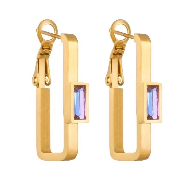 1 Pair Elegant Sweet Minimalist L Shape Polishing Plating Inlay 304 Stainless Steel Artificial Rhinestones 18K Gold Plated Earrings