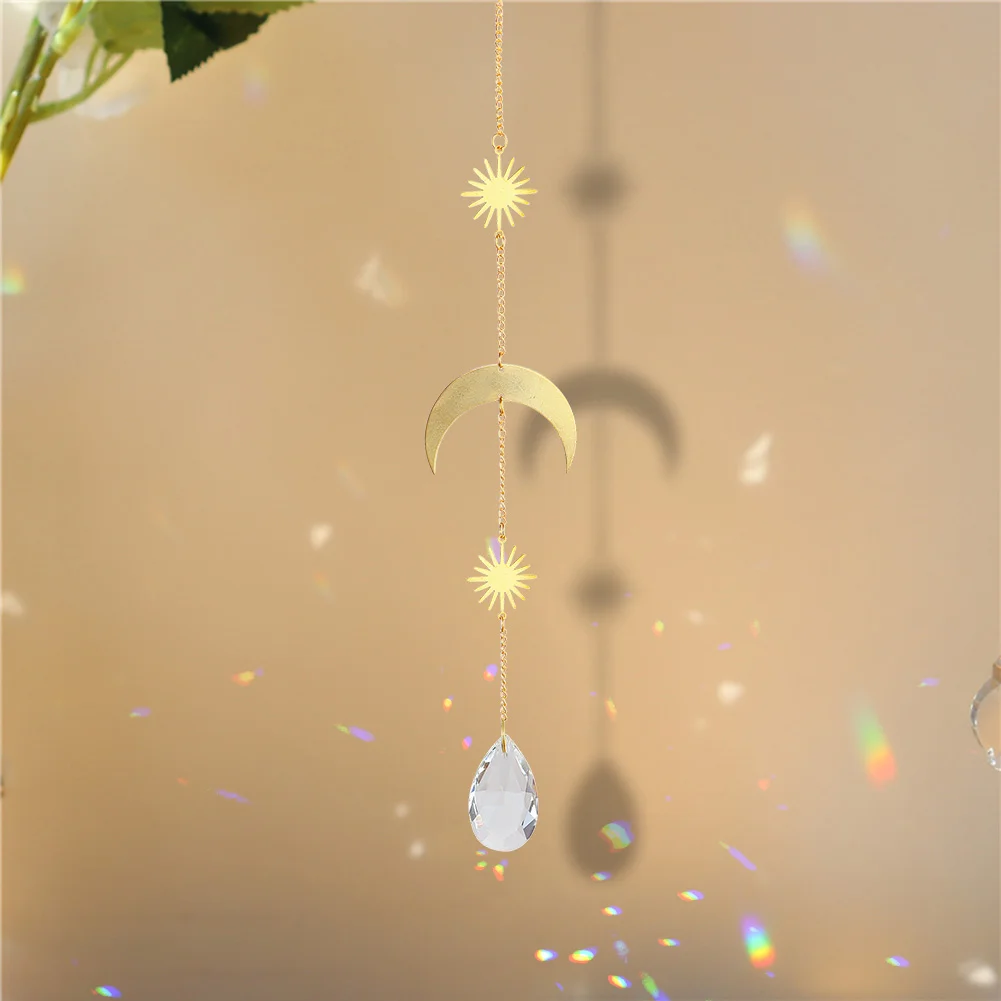 5pcs Hanging Moon Sun Heart Ball Light Catcher Crystal Outdoor Wind Chime