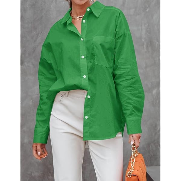 BONITEE Women's Long Sleeve Oversized Button Down T Shirt Blouse Top Casual Work Shirt Blue White Strips Large