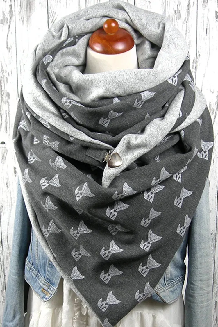 Fox Print Contrast Button Thermal Scarf