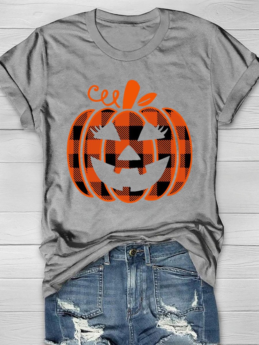 Pumpkin Check Print Short Sleeve T-Shirt
