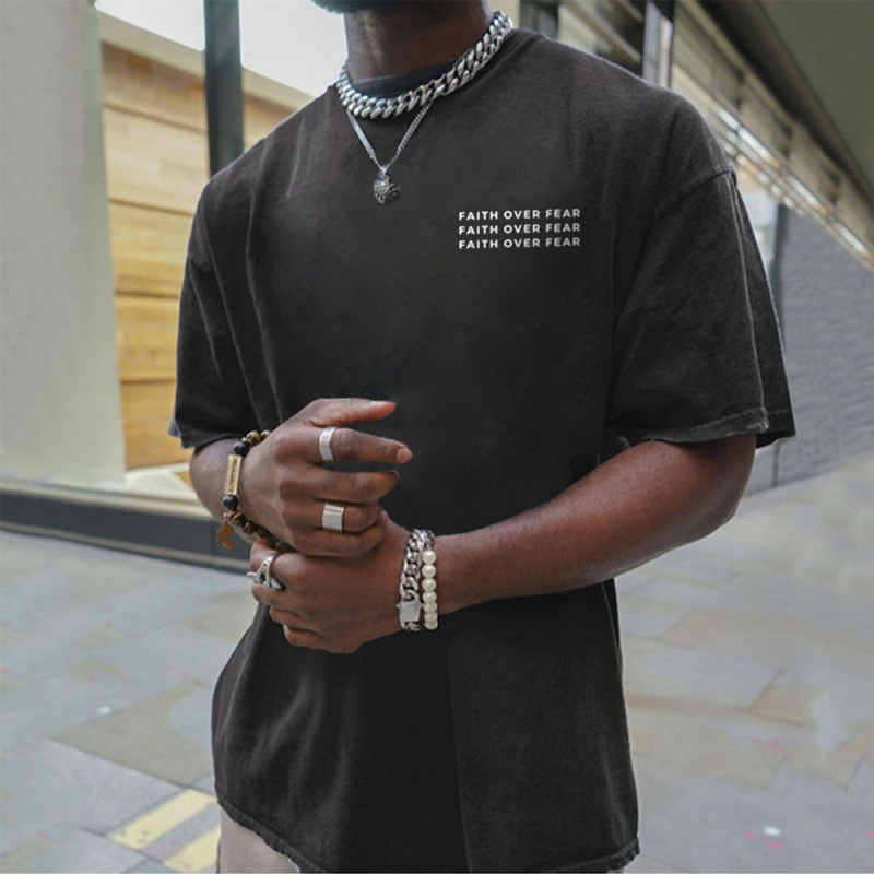 Men's Simple "FAITH OVER FEAR" Print Crew Tee / [blueesa] /