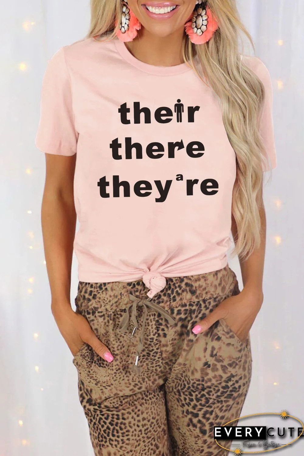 Pink Short Sleeve Letters Graphic T-shirt