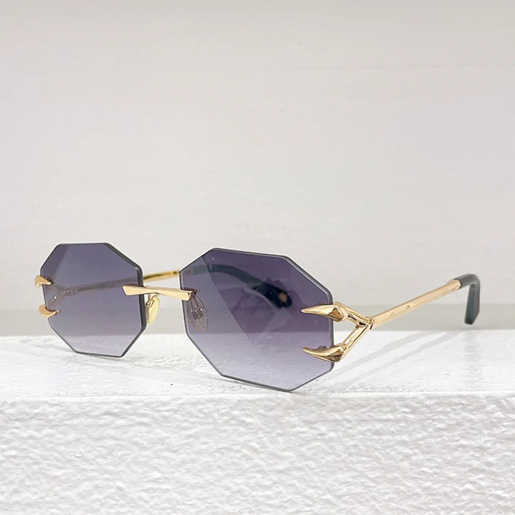 SRC005 Rimless Polygon Alloy Gold Sunglasses Ladies Uv400 Outdoor Luxury Designer Brand Eyeglasses  Eyewear