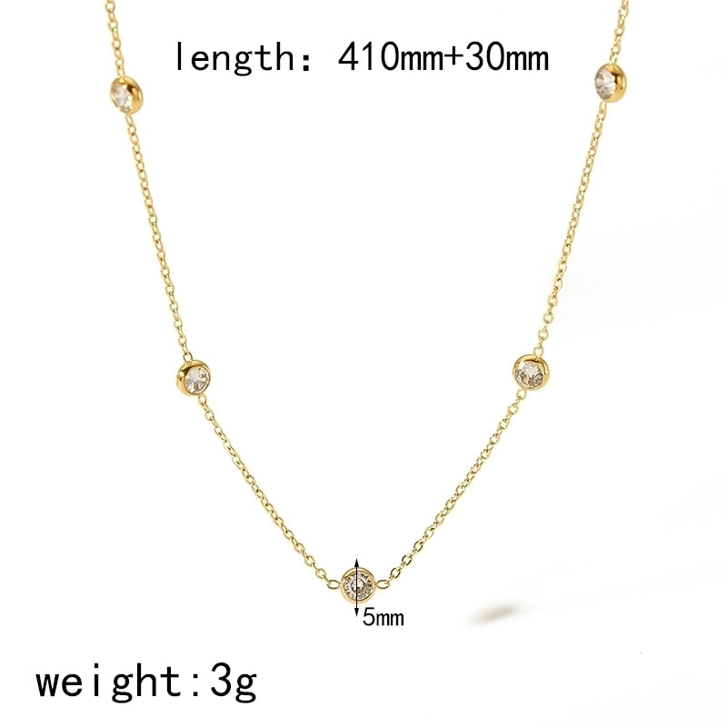 304 Stainless Steel 18K Gold Plated Minimalist Classic Style Plating Inlay Round Zircon Bracelets Necklace