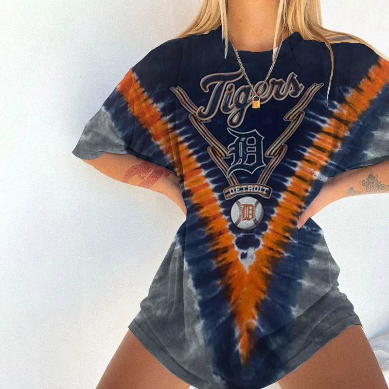  Casual Loose Baseball Detroit Tigers Print  T-Shirt