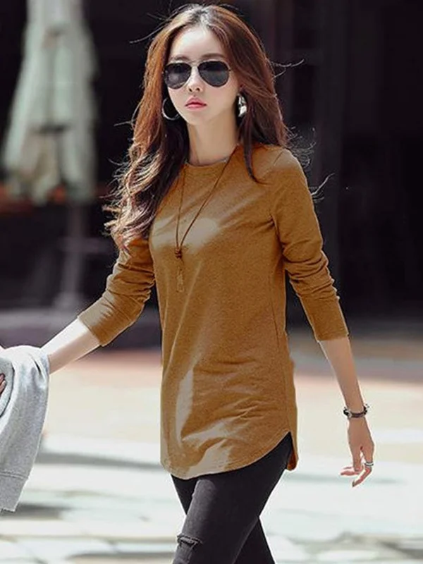 4 Colors Minimalist Round-Neck Long Sleeves T-Shirt Top