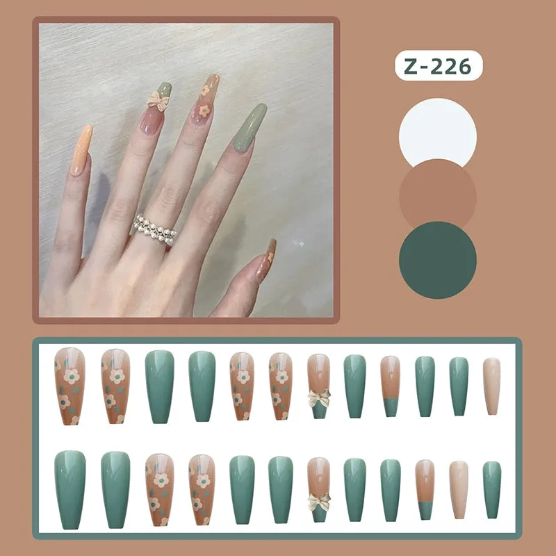 24pcs Butterfly decorated false nails Removable Long Paragraph Fashion Manicure press on nail tips full cover acrylic for girls-Nail Inspo