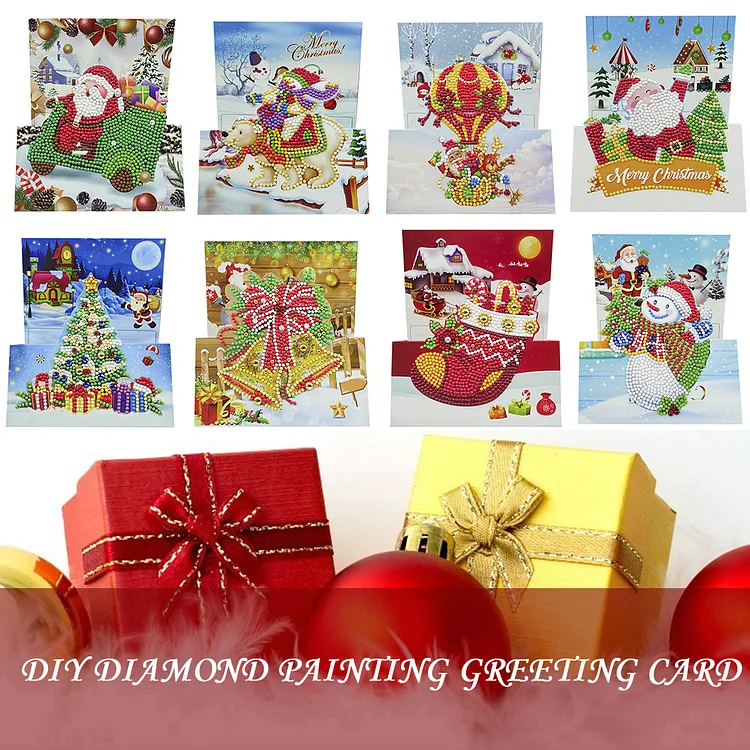 8 pcs Special shaped Diamond Painting Christmas Greeting Cards