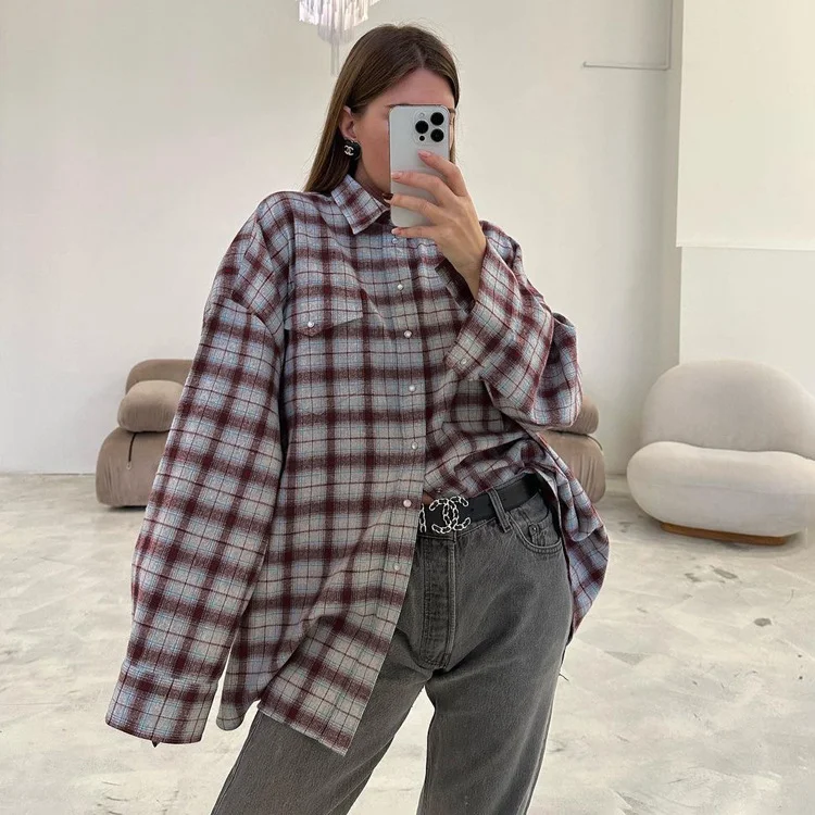 Plaid Vintage Blouses 240130-36