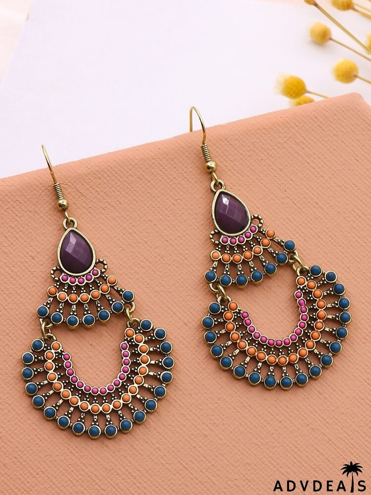 Geo Beaded Gemstone Drop Earrings