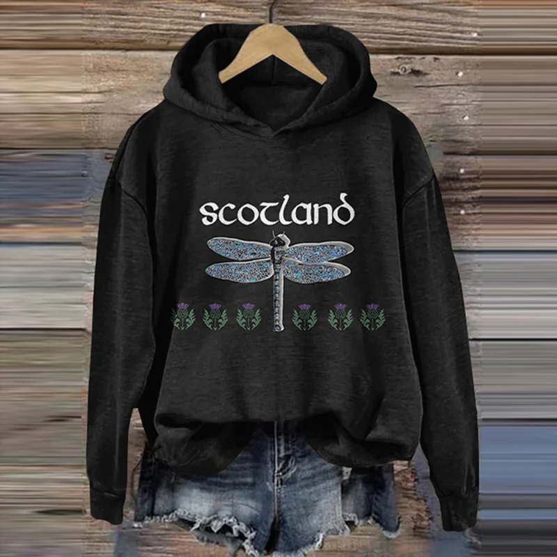 Vintage Scottish Thistle And Dragonfly Casual Hoodie