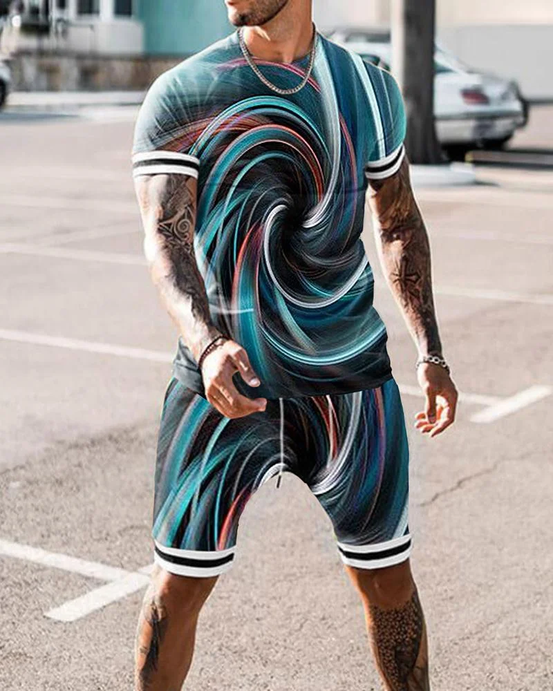 Men's Blue Swirl Abstract Printed Sports Shorts Suit
