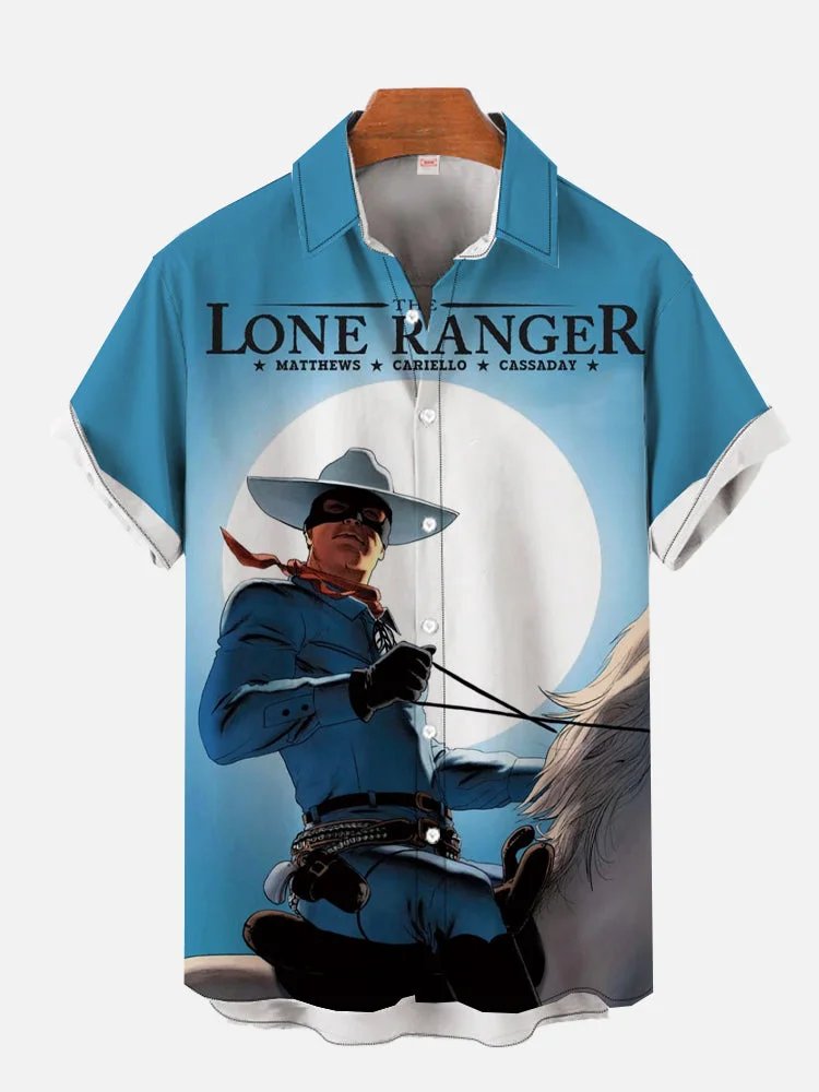 Blue The Lone Ranger Under The Moon Printing Men's Short Sleeve Shirt