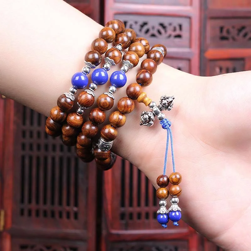 108 Beads Natural Rosewood Necklace Healing Bracelet Mala