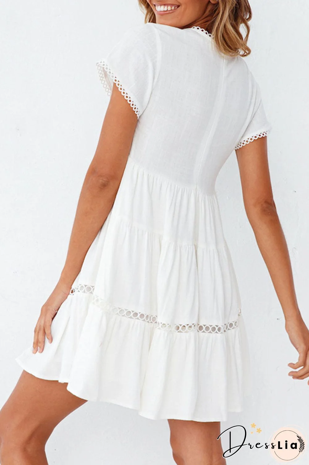 Fashion Street Solid  V Neck A Line Mini Dresses