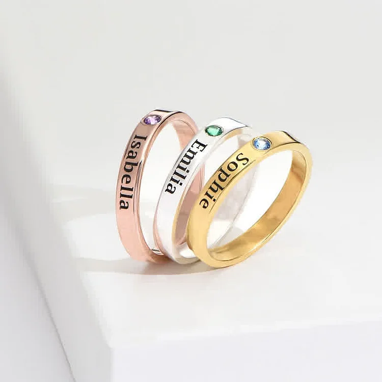 Creative Personalized and Engraved Birthstones Ring
