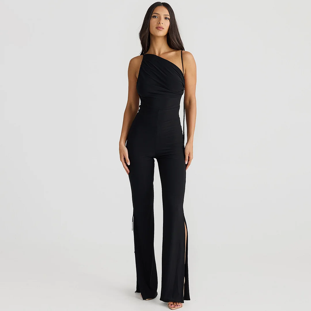 Uveng Uveng Summer Women's Wear Personality Street Back Pleated Slit Slim Strap Jumpsuit Woman