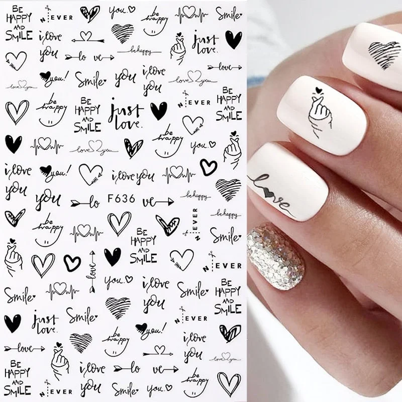 3D Valentine Sticker For Nails Cute Cartoon Lover Heart Sliders For Nail Gang Girl DIY Design Decals Manicures Nail Art Decor
