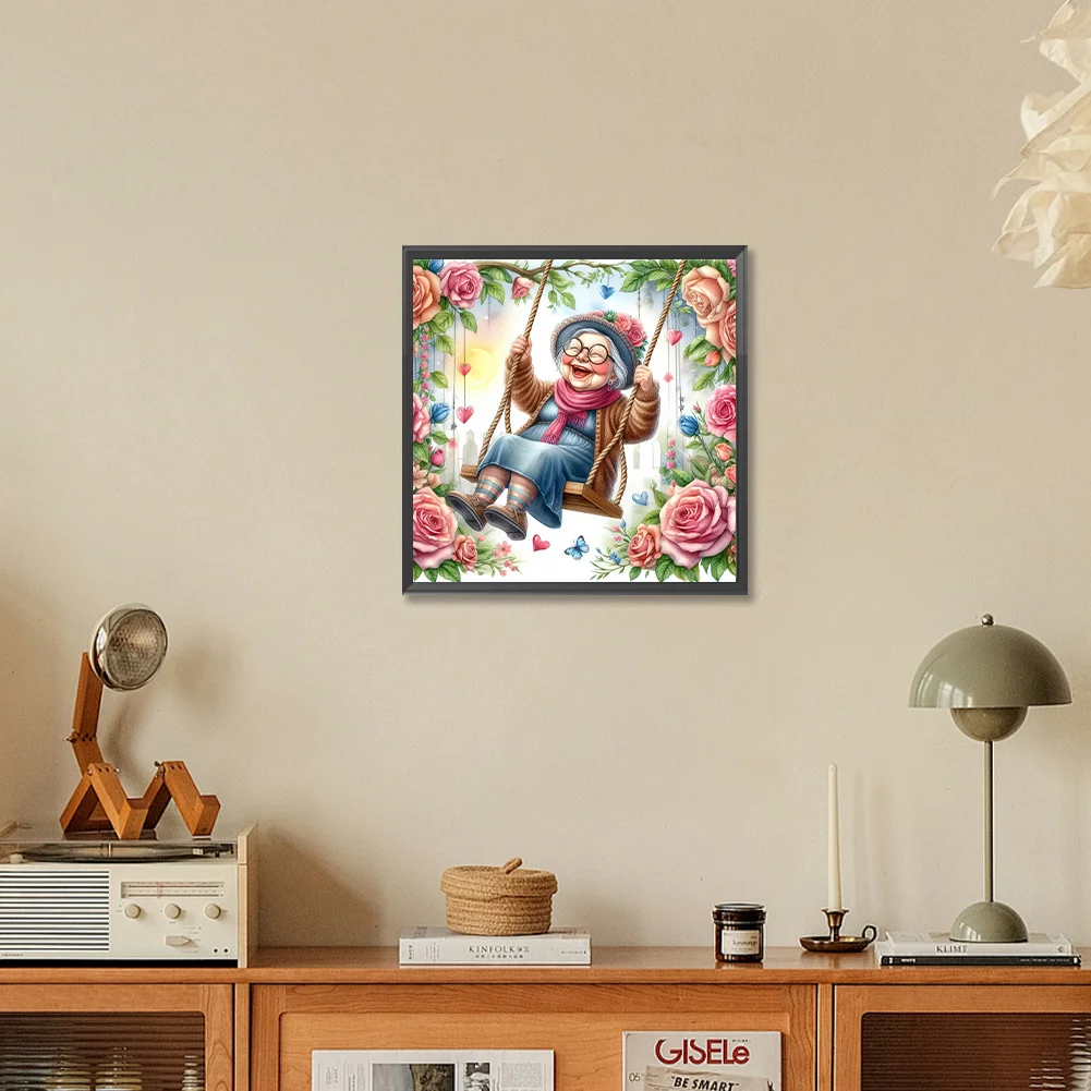 Diamond Painting - Full Round Drill - Swing Old Lady(Canvas|30*30cm)