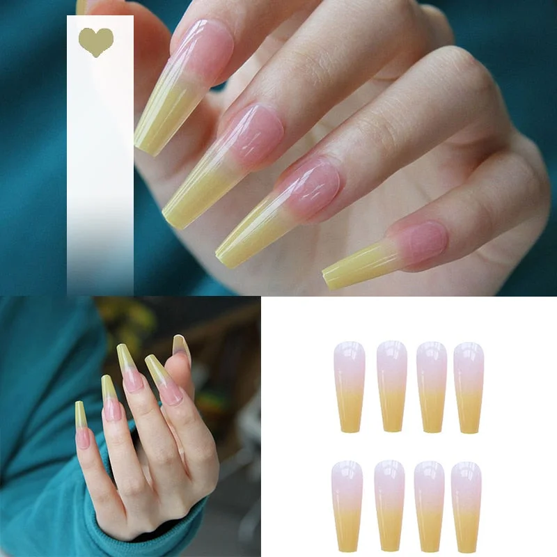 24PCS/box artificial nails with glue Milky white pink Gradients long Ballet Nail stick fake nail tips full cover acrylic-Nail Inspo