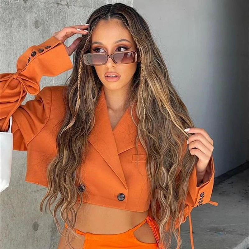 Yimunancy Women Blazer V Neck Long Sleeve Cropped Blazer 2021 Autumn Chic Button  Lace Up Turn-down Collar Outwear