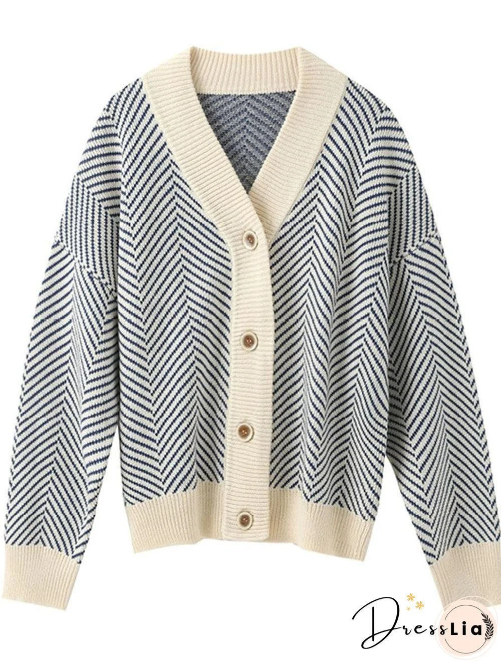 V-neck Striped Casual Loose Sweater Cardigan