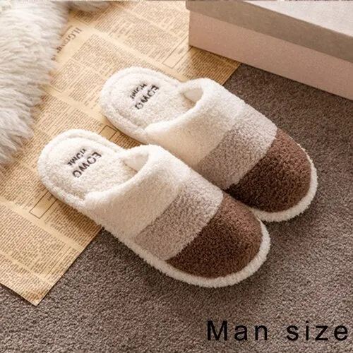 Warm Winter Slippers Men Mixed Colors Indoor Slippers Suede Velvet Fur Slippers Comfy Soft Bedroom Designer Shoes