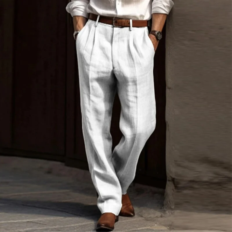 Aonga - Suit Trousers Men Fashion Solid Color Straight Pants Spring Autumn Vintage Cotton Linen Breathable Thin Pants Mens Casual Pants