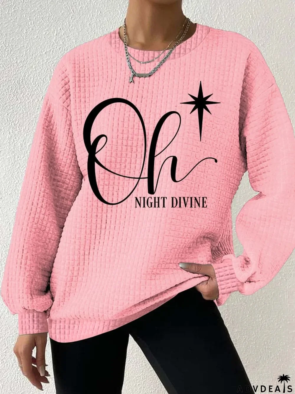Women's Christmas Oh Night Divine Casual Waffle Sweatshirt