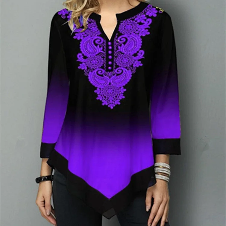 Brownm Round Milk Silk Neck Loose Gradient Women's Top