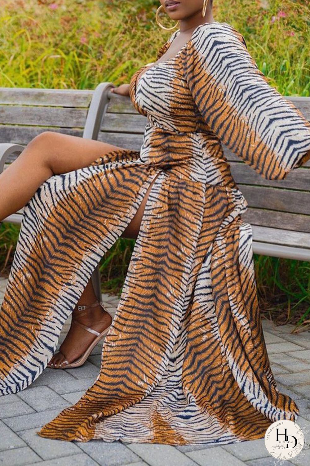 Leopard Print Sexy Print Split Joint Slit V Neck Dresses