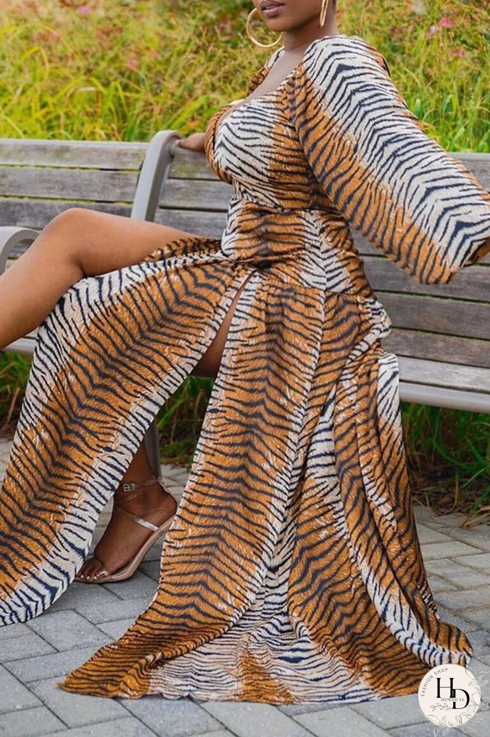 Leopard Print Sexy Print Split Joint Slit V Neck Dresses