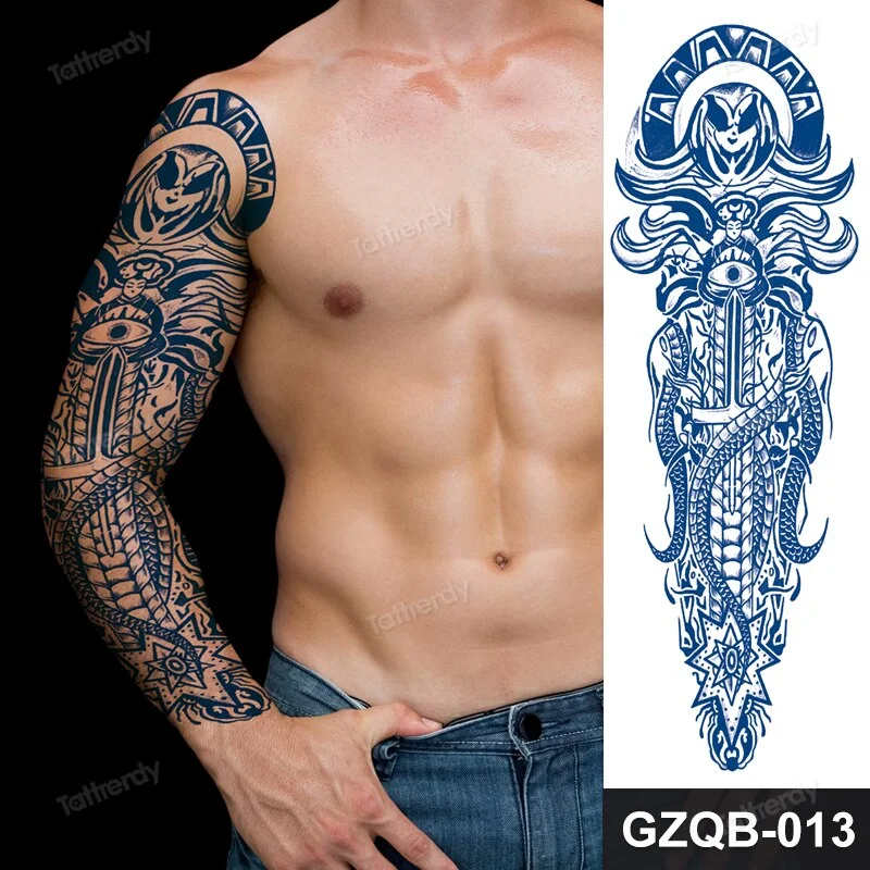 large temporary tattoos full arm sleeve tattoo men totem tribal dragon desgins long lasting tattoo waterproof safe juice ink