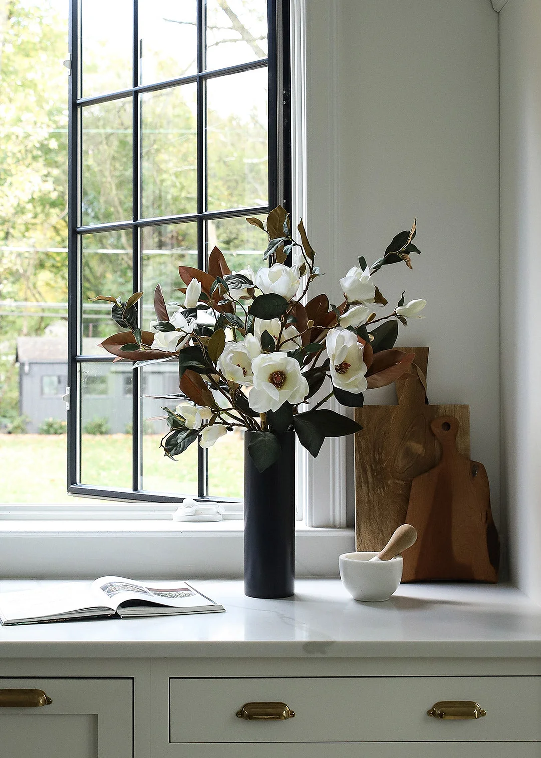 Cream Magnolia Fake Flower Branch - 35"