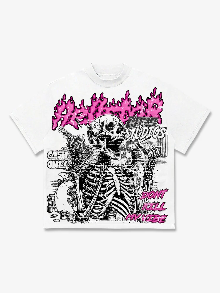 Hellstar Future Life Don't Kill My Vibe Skull Graphics Cotton T-shirt