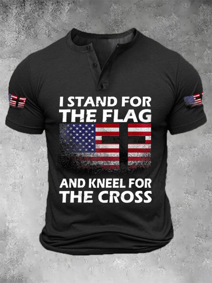 Men's I Stand For The Flag And Kneel For The Cross America Flag Print Top