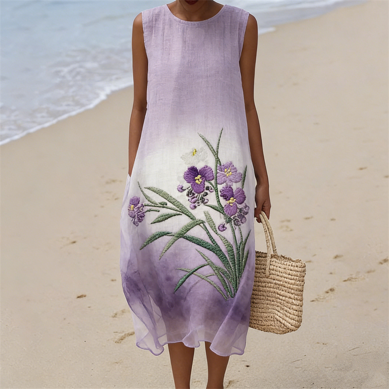 Geometric Cat Glitter Art Gradient Linen Tank Dress wearshes