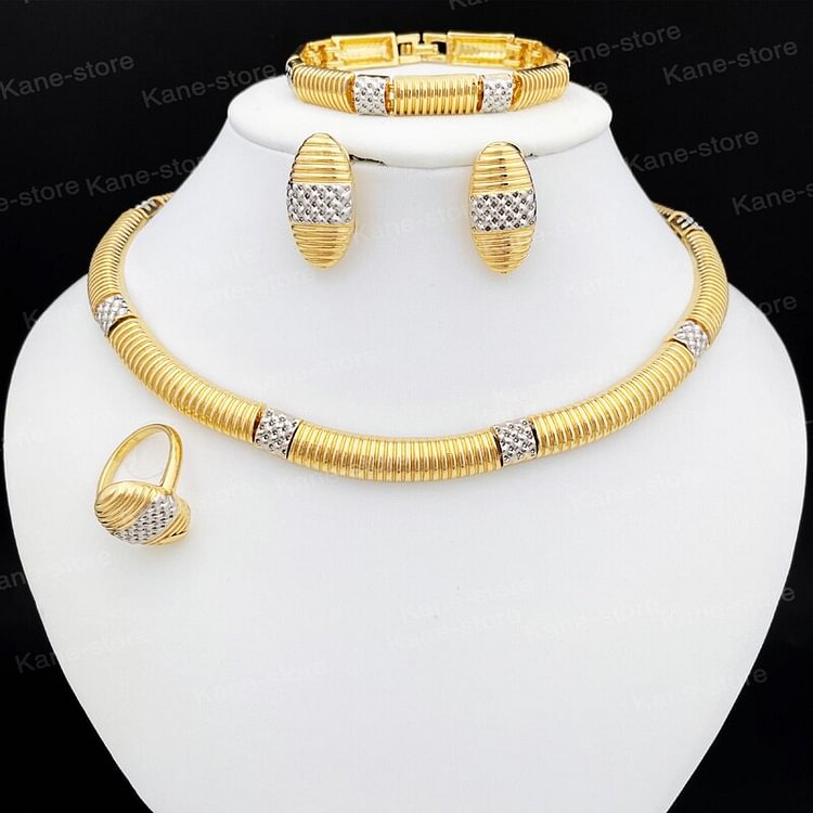 Cuban Style Necklace Earrings Big Bracelet  African Gold Plated Jewelry Of 4