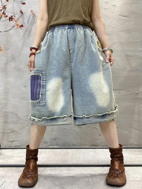 Vintage Applique Cropped Trousers Capri-Pants Jean Pants