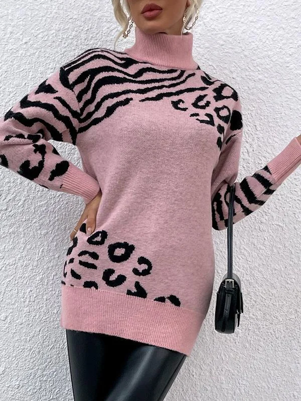 Women's Turtleneck Leopard Print Sweater Top