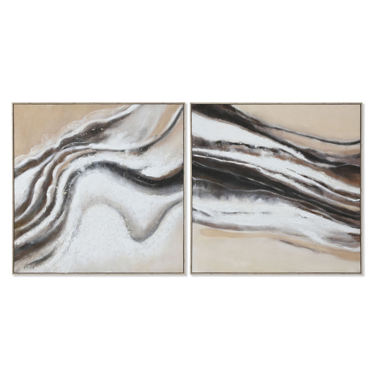 Painting Home ESPRIT White Beige Jute polystyrene Abstract Modern 102 x 3,2 x 102 cm (2 Units)