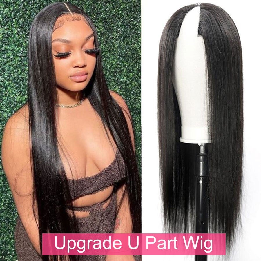 New V Part Wig Human Hair Straight Human Hair Wigs Upgrade U Part Wig No Leave Out Brazilian Hair Wigs For Women Human Hair US Mall Lifes