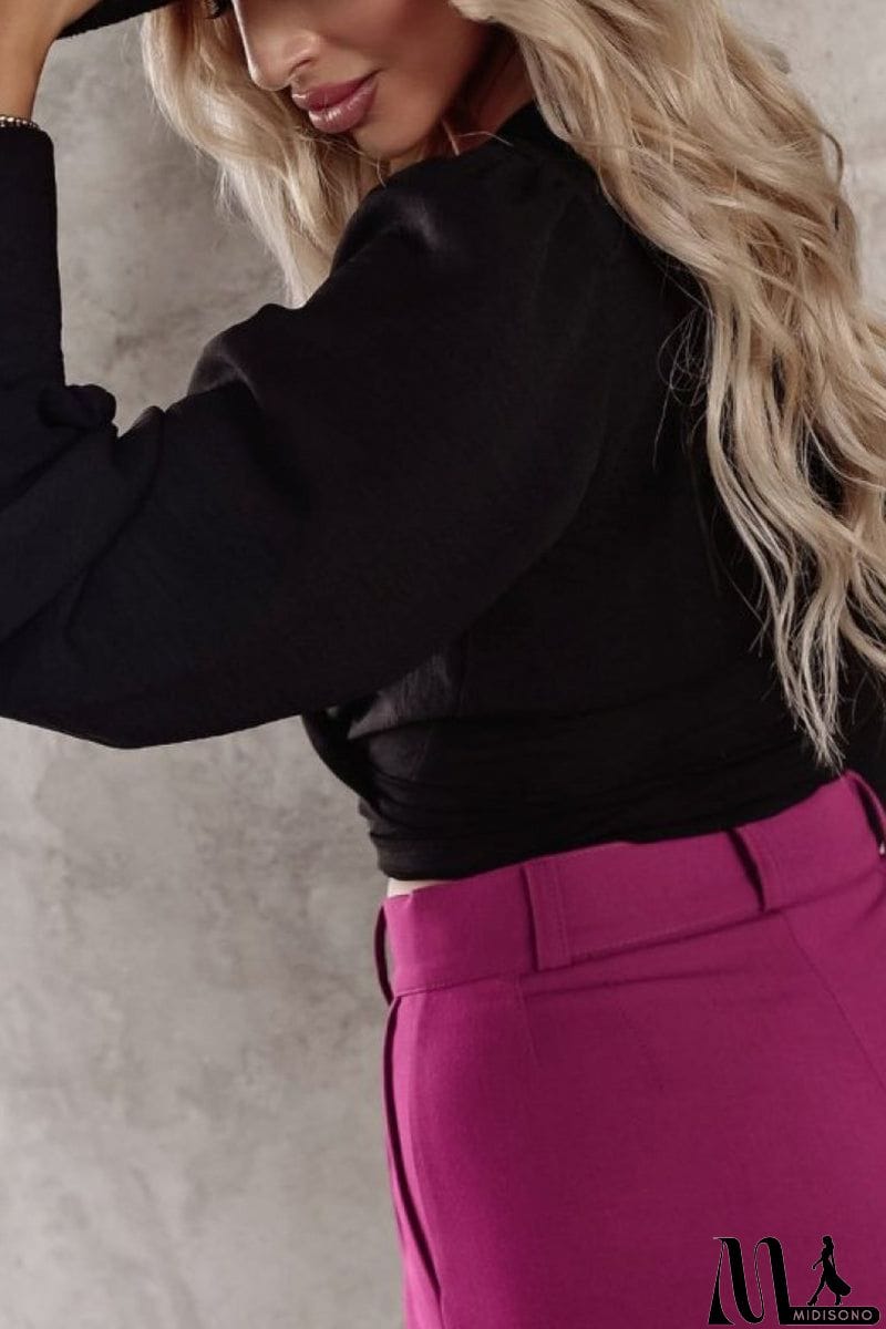 MidiSono - Surplice Puff Sleeve Wrap Blouse