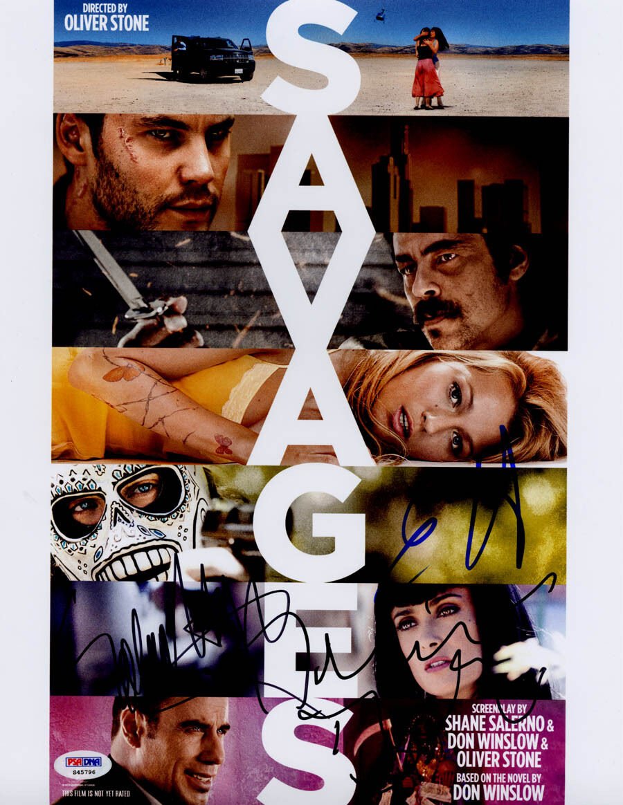 Savages SIGNED 11x14 Photo Poster painting Emile Hirsch Salma Hayek Demian Bichir PSA/DNA RARE